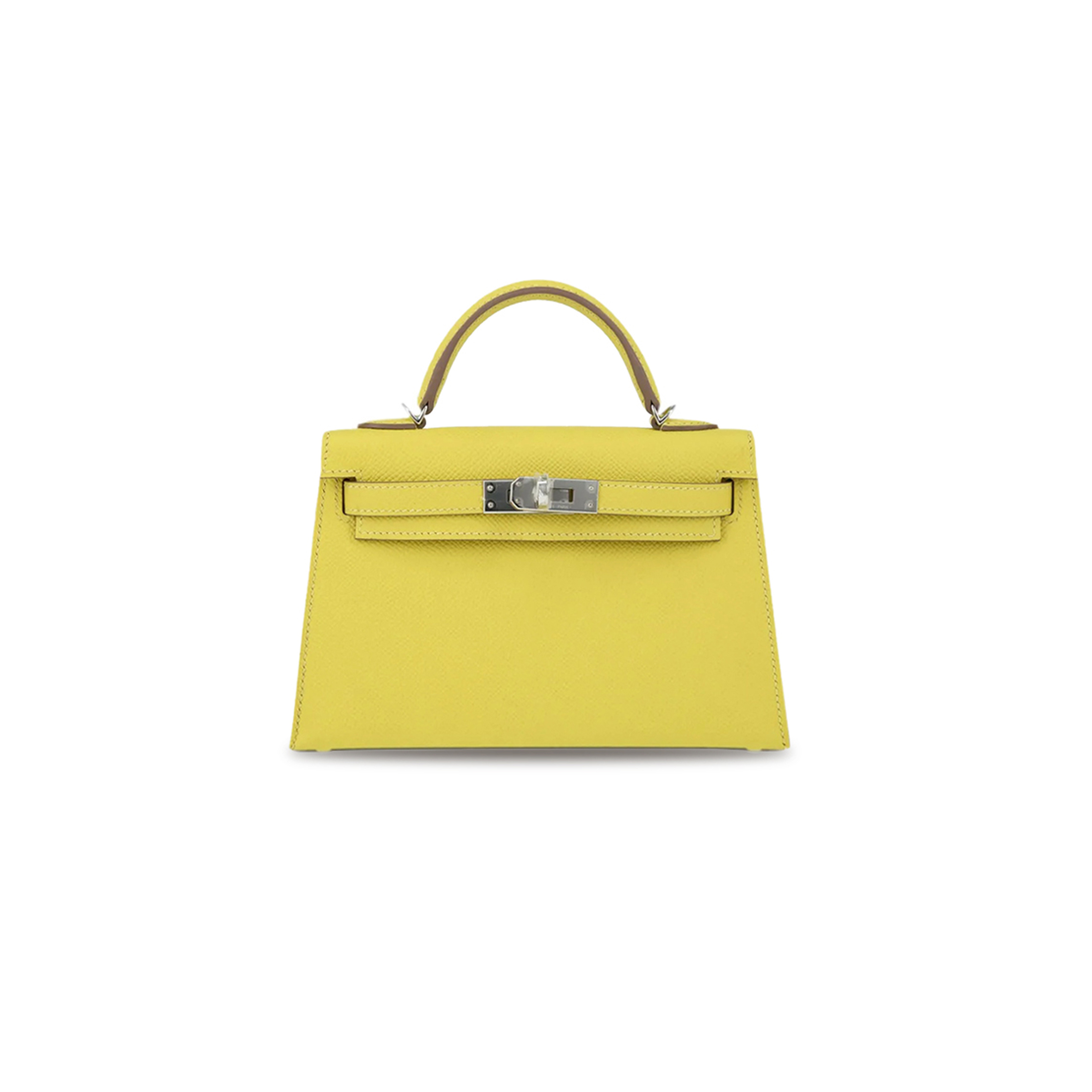 H**mes mini kelly ii epsom lemon yellow silver buckle (19*12*5.5cm)